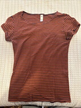 American apparel Striped Rust and Black Short-Sleeve Women’s Top